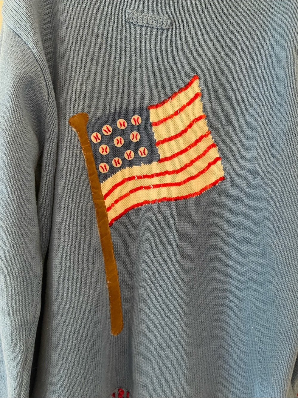 Vintage Storybook Knits Baseball US Flag  Sweater, Size Large - Picture 6 of 8